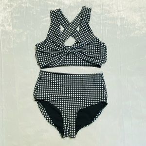 Albion Black Check Top Knot Two-Piece Swimsuit XS
